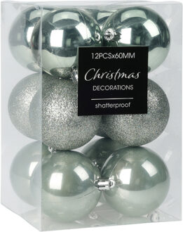 Christmas Decoration kerstballen 12x - 6 cm - kunststof - mint groen - Kerstbal