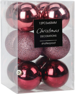 Christmas Decoration Kerstballen - 12x - 6 cm - kunststof - roze - Kerstbal