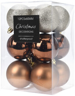 Christmas Decoration Kerstballen - 12x st - kunststof herfstkleur - 6cm - Kerstbal Multikleur