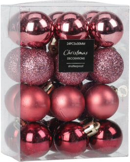 Christmas Decoration kerstballen 16x -roze-5 cm -kunststofA - Kerstbal