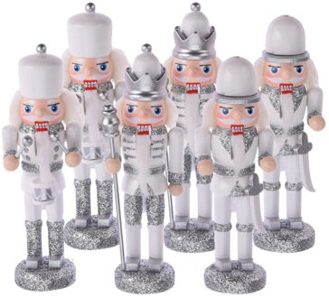 Christmas Decoration kersthangers -notenkrakers- zilver - 6x - hout - Kersthangers Zilverkleurig