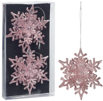 Christmas Decoration kersthangers sneeuwvlokken 2x -roze -11,5 cm - Kersthangers