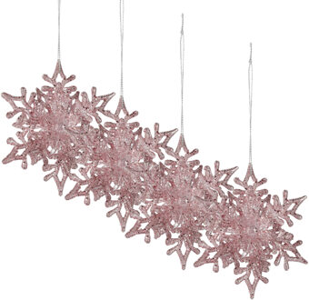 Christmas Decoration kersthangers sneeuwvlokken 4x -roze -11,5 cm - Kersthangers