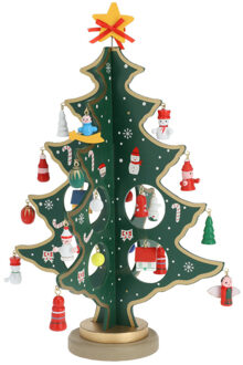 Christmas Decoration kleine decoratie kerstboom - hout - groen - 26 cm - Houten kerstbomen