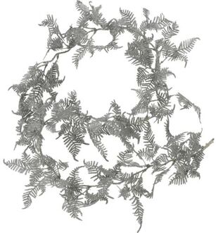 Christmas Decoration lichtsnoer/slinger - met bladeren - zilver - 150 cm - Guirlandes Zilverkleurig