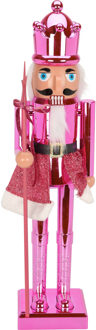 Christmas Decoration notenkraker figuur/beeld - 60 cm - knalroze - Kerstbeeldjes