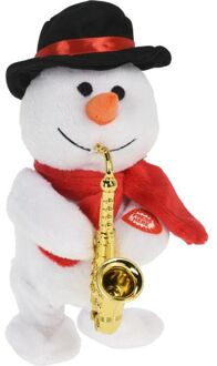 Christmas Decoration Sneeuwpop knuffel - 21 cm - met beweging en geluid - Kerstman pop