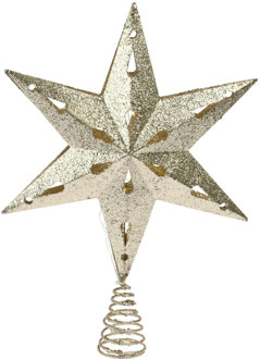 Christmas Decoration verlichte ster piek - goud - 35 cm - met timer - kerstboompieken Goudkleurig