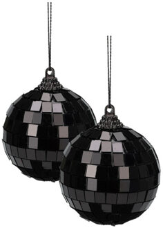 Christmas Decorations Disco kerstbal - 2x - zwart - 6 cm - kunststof en glas - discobol - spiegel