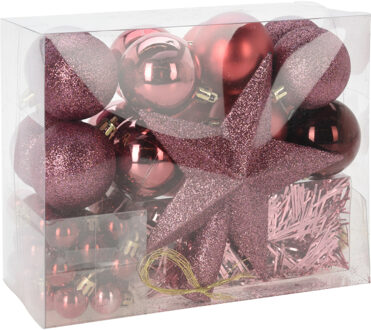 Christmas Decorations kerstballen set 54-dlg - roze - voor kleine boom - Kerstbal