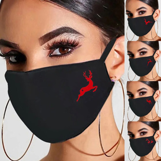 Christmas Deer Print Mouth Mask Black Mask Reusable Breathable Mouth Cover Washable Face Mask Protective Mouth Caps masques