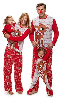 Christmas Family Clothes Set Fashion Adult Kids Pajamas Set Cotton Nightwear Sleepwear Red Pyjamas Matching Family Outfits