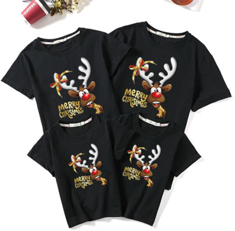 Christmas Family T-shirt Cartoon Printed Cotton Clothes Family Matching Outfits Father Mother Son Daughter T-shirt