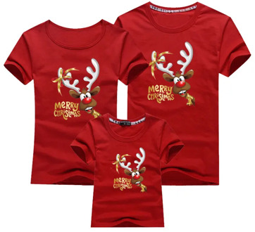 Christmas Family T-shirt Cartoon Printed Cotton Clothes Family Matching Outfits Father Mother Son Daughter T-shirt