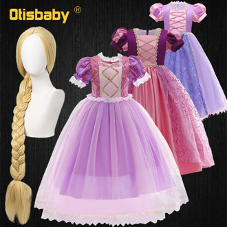 Christmas Fancy Girls Tangled Princess Rapunzel Dress up Gown Prom Children Lace Floral Sequin Kids Sofia Birthday Party Dress