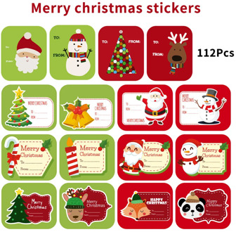 Christmas Gift Tag Stickers 112 pcs santa cartoon elk panda sticker Designs for Presents Wrapping Paper and envelope sticker