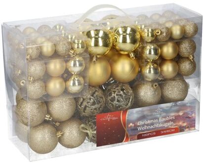 Christmas gifts 100 kerstballen goudkleurig (plastic)