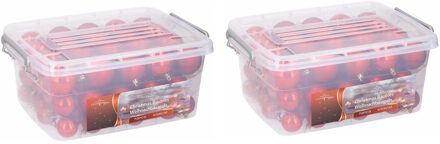 Christmas gifts 3x Opbergboxen/bewaarboxen met ieder 70 rode kunststof kerstballen pakket