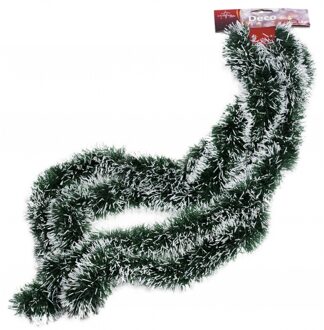 Christmas gifts Kerstslinger - groen - met sneeuw - 270 cm - folie/lametta - slinger - kerstversiering