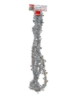 Christmas gifts Kerstslinger - zilver - sterretjes - 270 cm - folie/lametta - kerstboomversiering