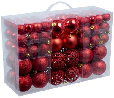 Christmas gifts Pakket met 100x voordelige rooden kerstballen - Kerstbal