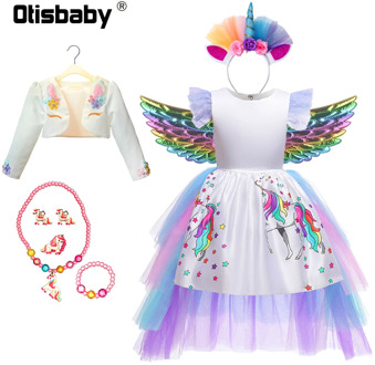 Christmas Girls Unicorn Dress with Rainbow Tiered Tail Unicorn Party Little Pony Cosplay Costume Unicorn Headband Coat Bracelet