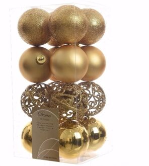 Christmas Gold kerstboom decoratie kerstballen goud 16 stuks - Kerstbal Goudkleurig