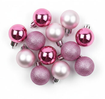 Christmas goods by Inge - kunststof kleine kerstballen - roze mix - D3 cm - 17x stuks