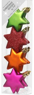 Christmas goods Kersthangers - 4x - gekleurde sterren - 6 cm - Kersthangers Multikleur