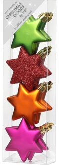 Christmas goods Kersthangers - 4x - gekleurde sterren - 6 cm Multi