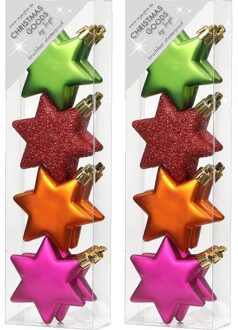 Christmas goods Kersthangers - 8x - gekleurde sterren - 6 cm Multi