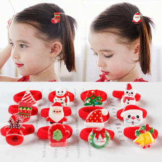 Christmas Hair Accessories Baby Girls Cute Elastic Hair Rope Cartoon Kids Ponytail Holder Rubber Bands Xmas Headwear G