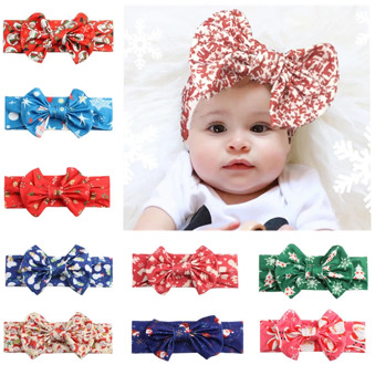 Christmas infant baby girls cartoon deer Santa print headwear toddler kids Accessories Xmas street headbands bow 0-24M