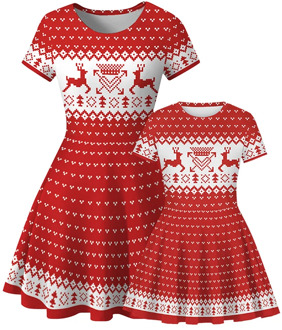 Christmas Mom And Daughter Dresses Cute Family Party Parent-child Outfits Fashion Printed Girls Dress Mother Daughter Clothing