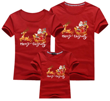 Christmas Mom Dad T-shirt Christmas Deer Print Family Matching Christmas Tshirt Mommy Daddy Baby Short Sleeve Red Shirt Clothes