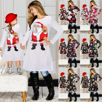 Christmas Mother Daughter Dress Mommy and Me Clothes Family Matching Outfits Santa Claus Printed Dress Mom and Daughter Dresses