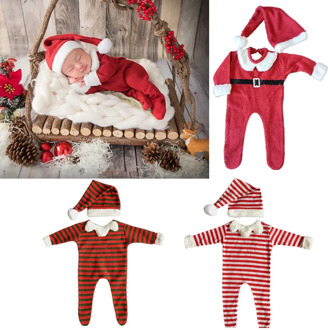 Christmas Newborn Photography Props Suit Cute Christmas Hat Jumpsuit Set Baby Boys Baby Girls Photo Shooting Costume Outfits