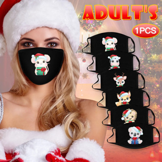 Christmas Printed Black Mask Washable Cotton Cute Animal Cotton Protective Masks Dustproof Breathable Face Cover Masque FL50