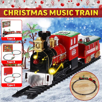 Christmas Train Set Railway Rail Tracks Toys Electric Railway Train Set with Locomotive Engine Cars Lights And Sounds Xmas Gift