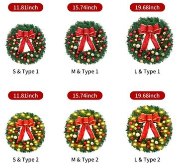 Christmas Wreath With Bow Knot Balls 16 Inch Merry Christmas Hanging Garland Artificial Wreath for Front Door Wall Party Decoration
