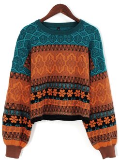 Chritmas Truien Voor Vrouwen Retro Chic Splicing Kleur Hoodies Jonge Meisjes Winter Crop Tops Oversize Gebreide Korte Vrouwelijke Trui Xxl