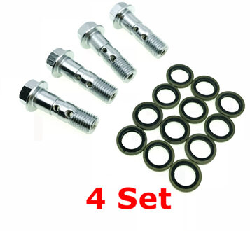 Chrome M10x1.25 Dubbele Banjo Bolt Motorfiets Afvoer Olie Schroef lange bout Voor Remklauw banjo bout of remslang Remklauw master 4 reeks