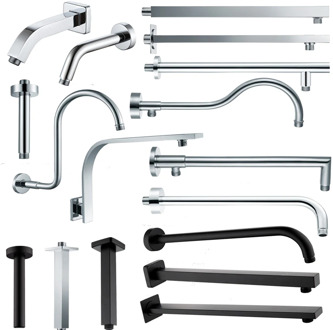 Chrome or Matte Black Wall Mounted Shower Arm Bathroom Shower Head Bracket Bar G1/2 Shower Head Fixed Pipe Shower Head Holder