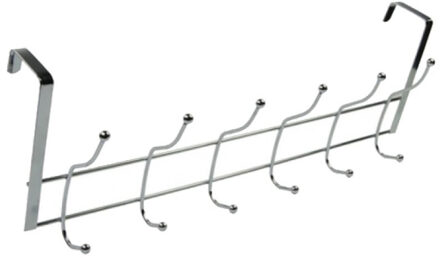 Chromen deur garderobe kapstok met 12 haken - 50 cm - Deurkapstok