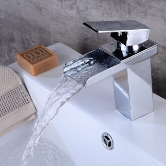 Chroom Messing Waterval Badkamer Wastafel Kraan Vierkante Vanity Sink Mengkraan 1 Handvat Badkamer Elegante Koude Kranen Mixer Kranen