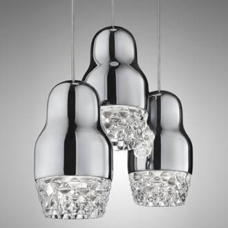 Chroomkleurige LED hanglamp Fedora met 3 lampjes chroom, helder