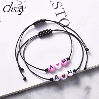 CHSXY Customized A-Z Letter Acrylic Beads Paired Bracelets for Women Men Braided Rope Initial Name Bracelet Friendship Love Gift