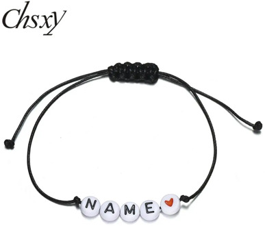 CHSXY DIY Letter Beads Custom Name Charm Bracelets for Women Men Adjustable Braided Rope Paired Bracelet Friendship Couple Gift