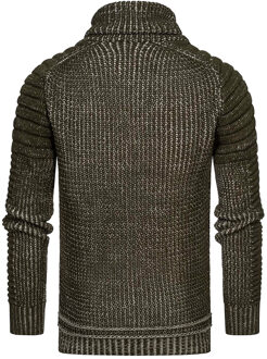 Chunky bikertrui met hoge kraag en hoge coltrui Kaki - S