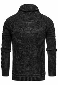 Chunky bikertrui met hoge kraag en hoge coltrui - maat S Zwart